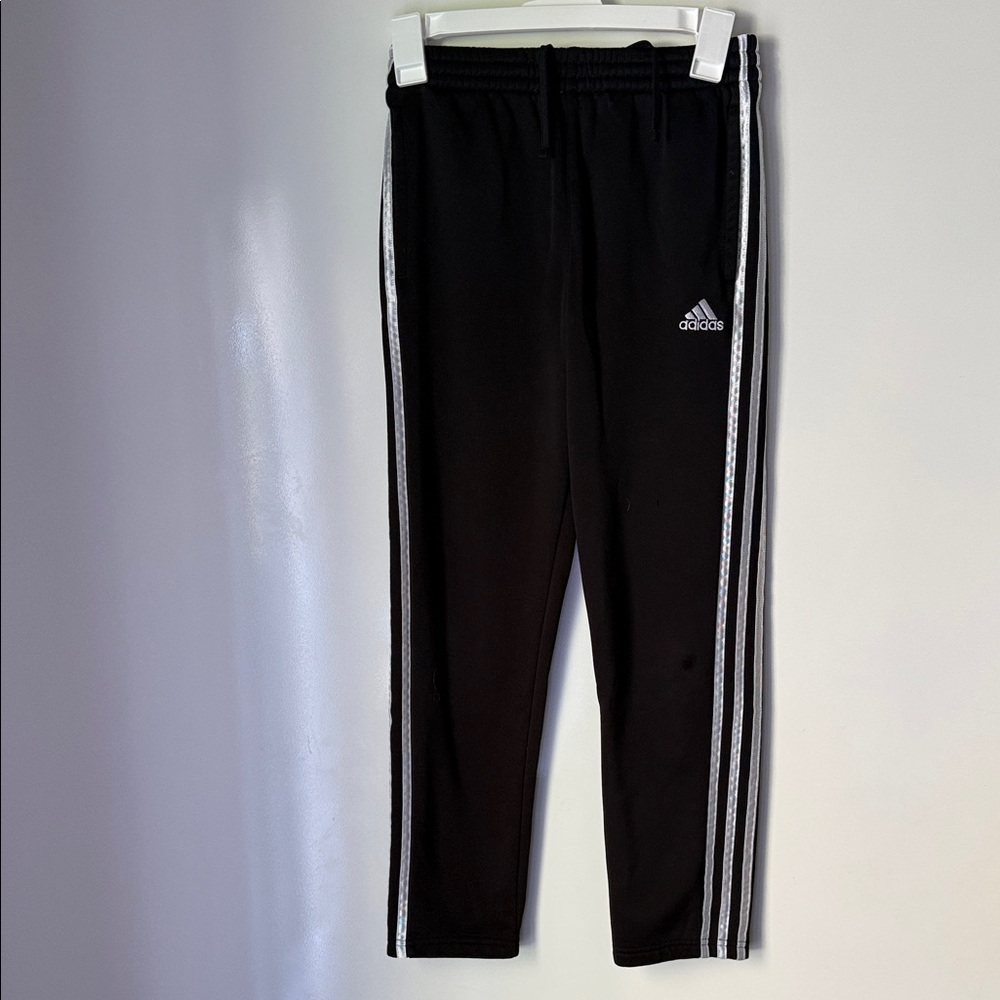 Adidas Kids Black Joggers with White Stripes 2 included
